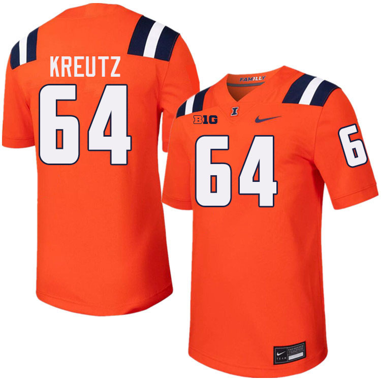 Men #64 Josh Kreutz Illinois Fighting Illini College Football Jerseys Stitched-Orange